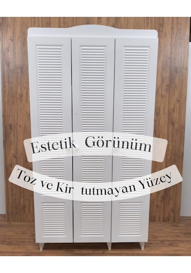 3 Kapaklı Beyaz Panjur Model Dolap Beyaz