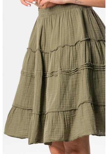 Benan Beli Lastikli Kısa Yazlık Müslin Etek Haki Hk-haki Haki