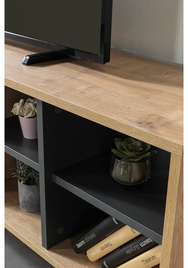 3609 Şile Metal Ayaklı Metal Kulplu 160 Cm Tv Ünitesi Antrasit - Safir Antrasit - Safir