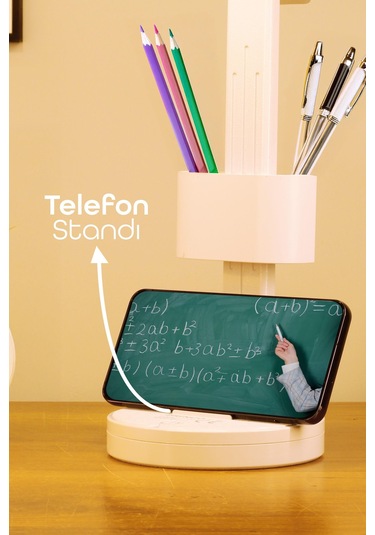 Şarjlı Led Masa Lambası Kalemlik Telefon Standlı Renk Ayarlı Dokunmatik Dimmer S9 Beyaz