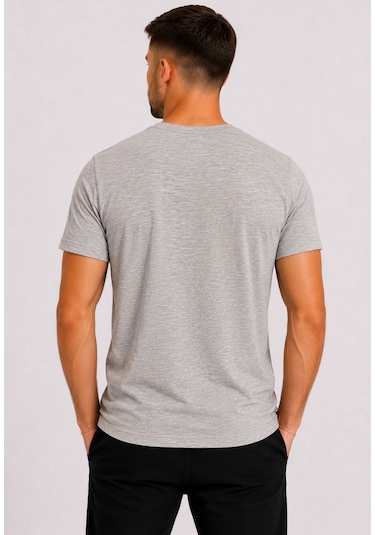 Axxel Erkek Toprak Melanj Pamuklu V Yaka Kısa Kollu T-shirt-d804