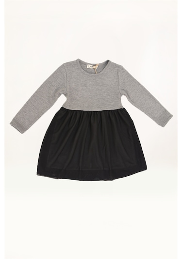 Luess Kız Çocuk Tül Detaylı Triko Elbise-gri Gri