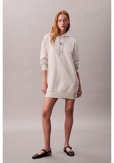 Kadın Rahat Kalıp Kapüşonlu Sweatshirt Elbise - Bej Melanj Vanilla Heather