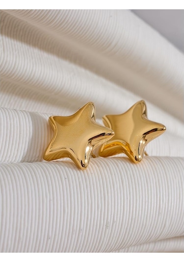 Altın Eetit Trendy Paslanmaz Çelik Yıldız Küçük Saplama Küpe Metal Doku Sevimli 18 K Altın Kaplama Pas Geçirmez Takı Aksesuarları Hediye