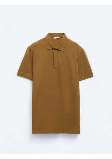 Safran Düz Polo Yaka %100 Pamuk T-shirt Safran