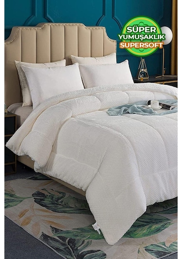 Ultra Yumuşak Çift Taraflı Wellsoft Peluş Yorgan Çift Kişilik Yıkanabilir 200x220 Cm Krem Krem