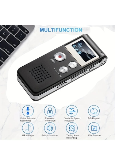 Elmpaly 32gb Gri Yükseltilmiş Ekranlı Mini Ses Kayıt Cihazı Ses Kaydı Mp3 Çalma Uzun Pil Ömrü