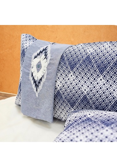 Yatak Örtüsü Seti & Nakışlı Nevresim Takımı Mavi 9 Parça Mavi