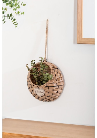 Porsima 2065-2 Taupe Dekoratif Çok Amaçlı Saksılık Hasır Modelli Saksı Çiçeklik 25x25cm