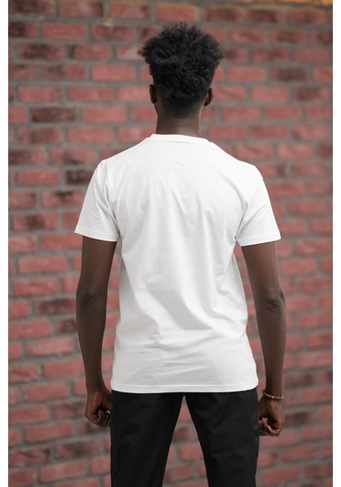 Slim Fit Pamuklu Önü Baskılı Sıfır Yaka T-shirt Beyaz
