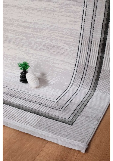 Voyage %100 Akrilik Yumuşak Dokulu Halı Kilim Salon Mutfak Koridor Yolluk Dokuma Makine Halısı Ac-410 Gri