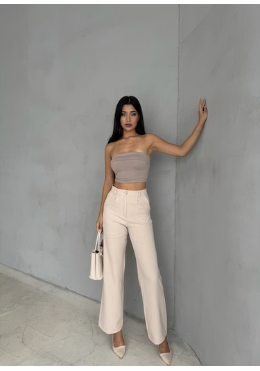 Kadın Palazzo Pantolon Oversize Kesim Bej