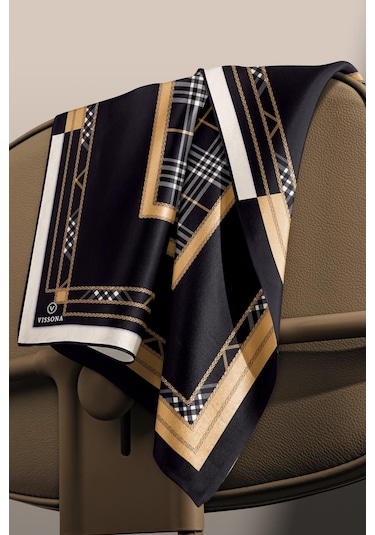 Vissona Twill İpek Eşarp Siyah, Gold