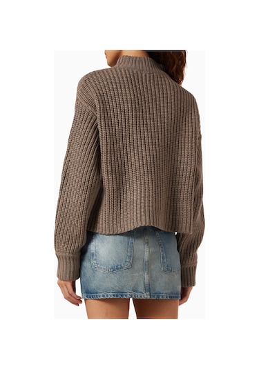 Good American Oversize Mockneck Triko, Modern Rahat - Şık Kadın Kazak Gri