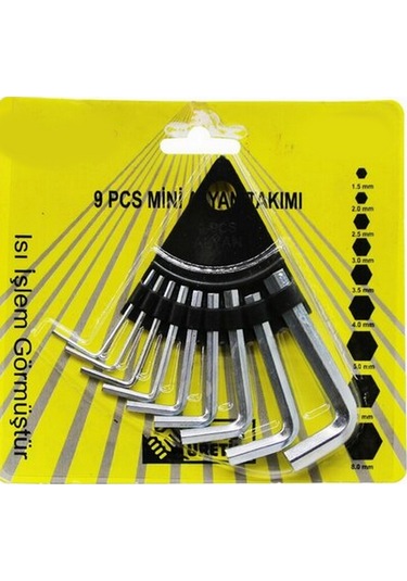 9 Parça Çelik Alyan Seti Kısa Düz Köşe Alyan Anahtar Takımı 1,5mm