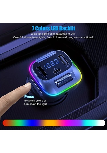 Honeybeeshop Standart Araba Kablosuz Verici 30w Pd Qc3 0 18w Guc Bas Ses Hi Fi Aux Usb Led 7 Renk