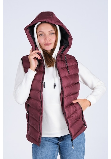 Dgn Everest Unısex Jel Dolgu Kapüşonlu Şişme Yelek Bordo