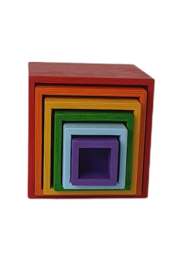 İç İçe Geçen Küpler 6 Parça Doğal Ahşap Oyuncak