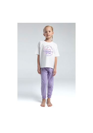 Toontoy Kız Çocuk Önü Baskılı Pijama Takım 14098 Lila