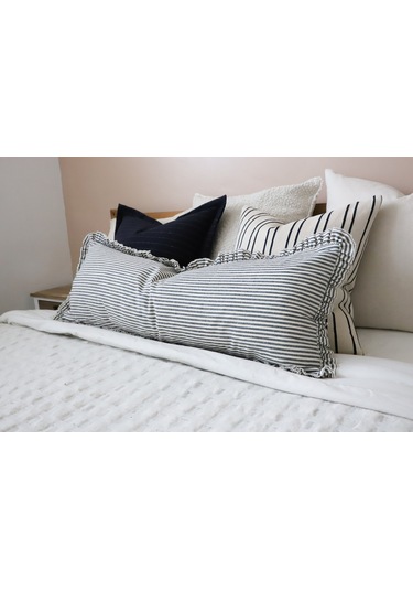 Fırfırlı Vintage Naturel Gri Çizgili Iskandinav Uzun 40x100 Kırlent Yastık İçi Dolgulu