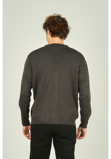 Ateş Triko Erkek Cep Detaylı V Yaka Yün Hırka 4490 Koyu Gri Koyu Gri