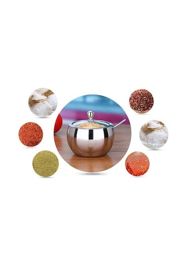 Paslanmaz Çelik Şeker Kase Baharat Kavanoz Çeşni Pot Spice Konteyner Kapak Kaşık Mutfak Aletleri Gadgets Canlı Cuet Şeker & Amp Amp Krema Tencere 3 Kaşık Klipsli