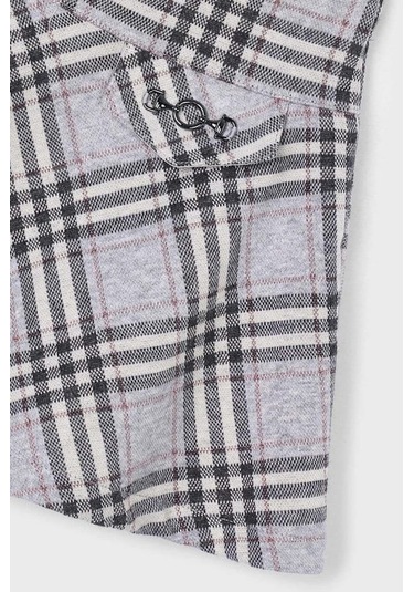 Kız Çocuk A Kesim Jakarlı Ekose Etek - Gri Gri