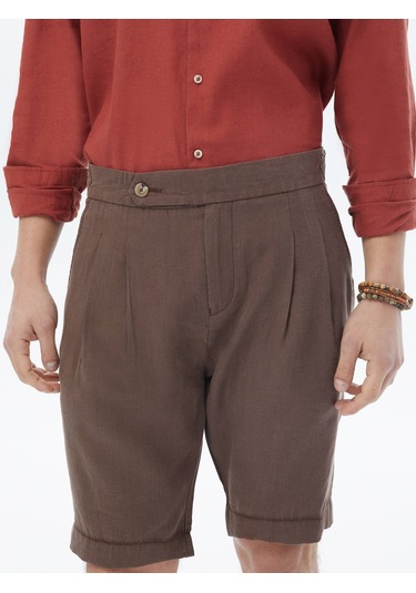 Kip Kahverengi Dokuma Casual Bermuda Çok Renkli