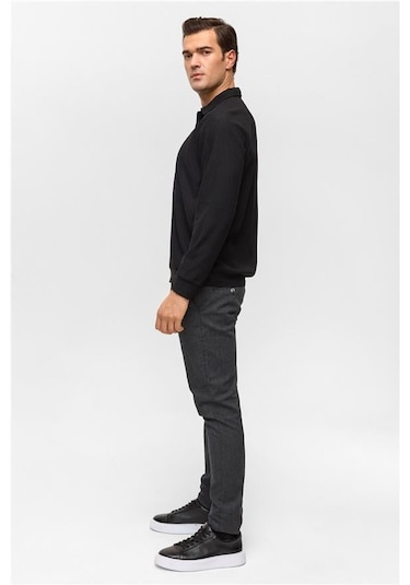 SÜVARİ Siyah Regular Düz Polo Yaka Sweatshirt Siyah