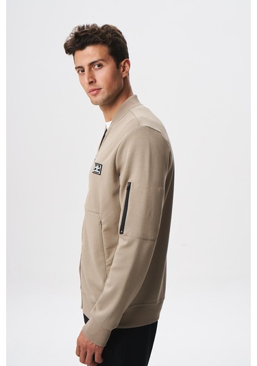 Arma Erkek Slim Fit Scuba Su Geçirmeyen Kumaş Basic Kol Cepli Tam Fermuar Kolej Yaka Sweatshirt K28324988301 Gri