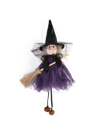 Cadılar Bayramı Süpürge Cadı Bebek Kolye Festivali Parti Sahne Turuncu Yeşil Mor