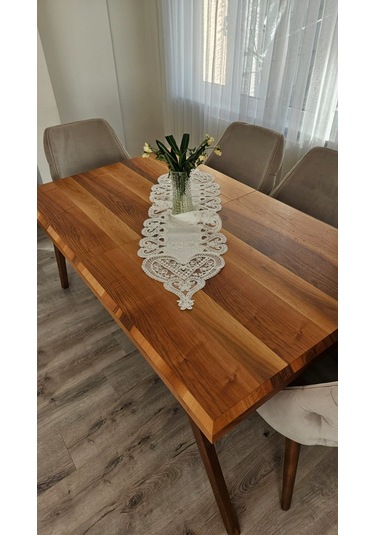 Kalp Desen Fransız Dantelli Keten Gardeya Lüks Runner