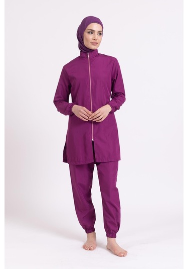 Kadın 23203 Büzgülü Paraşüt Tam Tesettür Mayo Mürdüm-mürdüm 33941 - 1 Mürdüm