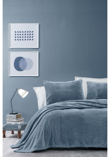 Yataş Dazel Çift Kişilik Battaniye Yatak Örtüsü Seti - Indigo Mavi