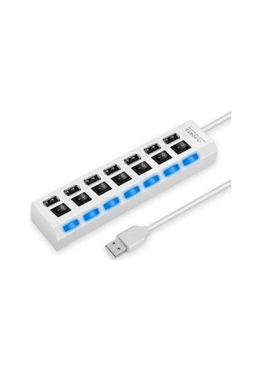 Valkyrie 7 Portlu 2.0 USB Hub Çoklu USB Çoklayıcı Splitter Power Tuşlu Adaptör Beyaz