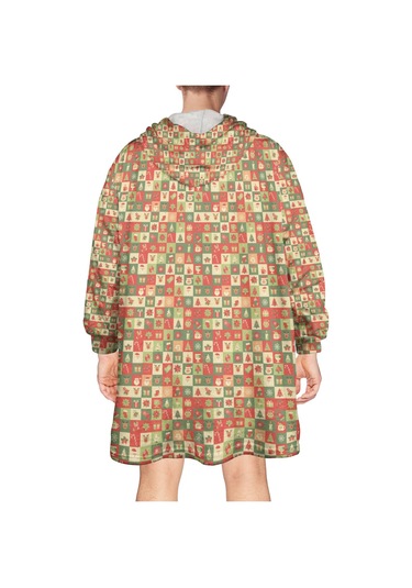 Noel Temalı Unisex Giyilebilir Battaniye Hoodie, Kalın Peluş, Kollar Ve Büyük Cep-a59 Bej