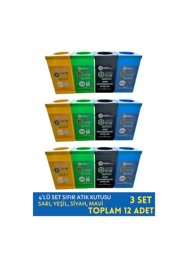 Sıfır Atık Kutusu Baskılı Geri Dönüşüm Kutusu 12 Adet Takım