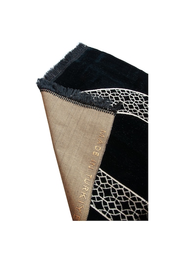 Mihrap Motifli Kadife Seccade Siyah Siyah