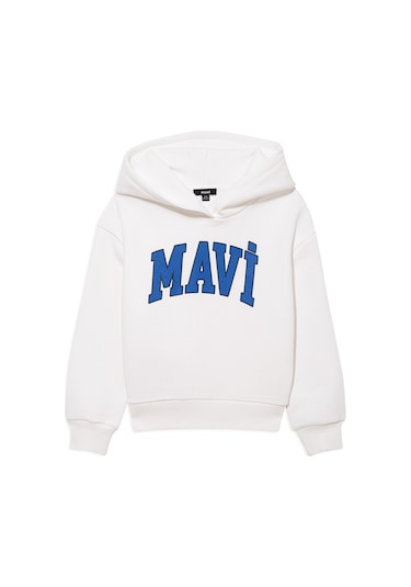 Mavi - Mavi Logo Baskılı Beyaz Kapüşonlu Sweatshirt 6610110-70057