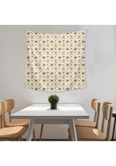 Noel Desenli 50x50 İnç Kare Duvar Gobleni, Ev, Oturma Ve Yatak Odası Duvar Dekoru İçin