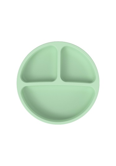 Sones 3 Bölmeli Bebek Silikon Vakumlu Bardak Tabak Çocuk Tamamlayıcı Beslenme Kabı Yeşil