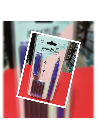 Dolma Kalem Seti Metalik Mor Gövde F Uç 0,60mm+5 Kartuş