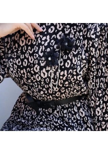 Olla Collection Ollacollection Kadın Leopar Elbise Bej - Siyah