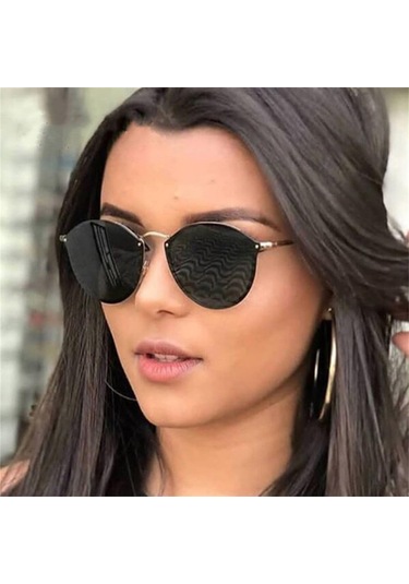 Yuvarlak Güneş Gözlüğü Erkek Kedi Gözü Vintage Metal Sürüş Erkek Güneş Gözlüğü Siyah Gözlük Uv400 Siyah Siyah