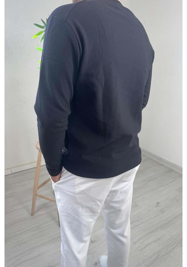 Explode - Erkek Siyah Bisiklet Yaka Slim Kazak Siyah