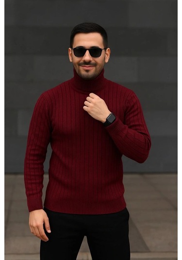 Erkek Fitilli Triko Kazak 3'lü Set Beyaz Bordo Siyah Regular Balıkcı Yaka Tam Boğazlı Triko Seti Mod Beyaz Siyah Bordo