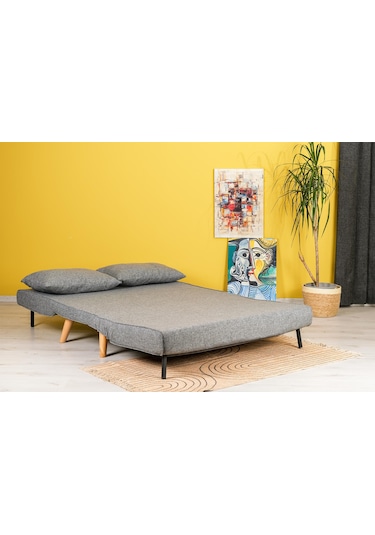 Folde 120 İkili Yataklı Katlanır Koltuk Keten Gri Açık Gri