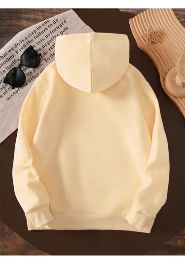 Kışlık Kapüşonlu Sweatshirt, Çocuk New York Manhattan Baskılı Bej