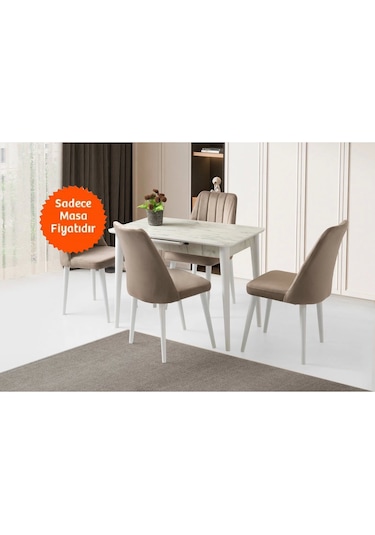 Marmo Ortadan Açılır Parlak Ahşap Yemek Masa Mermer Desen 60x100