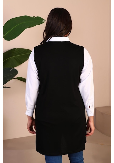 Kadin Buyuk Beden Tesettur Yelek Düğmeli Ve Cepli Esnek Yelek 001